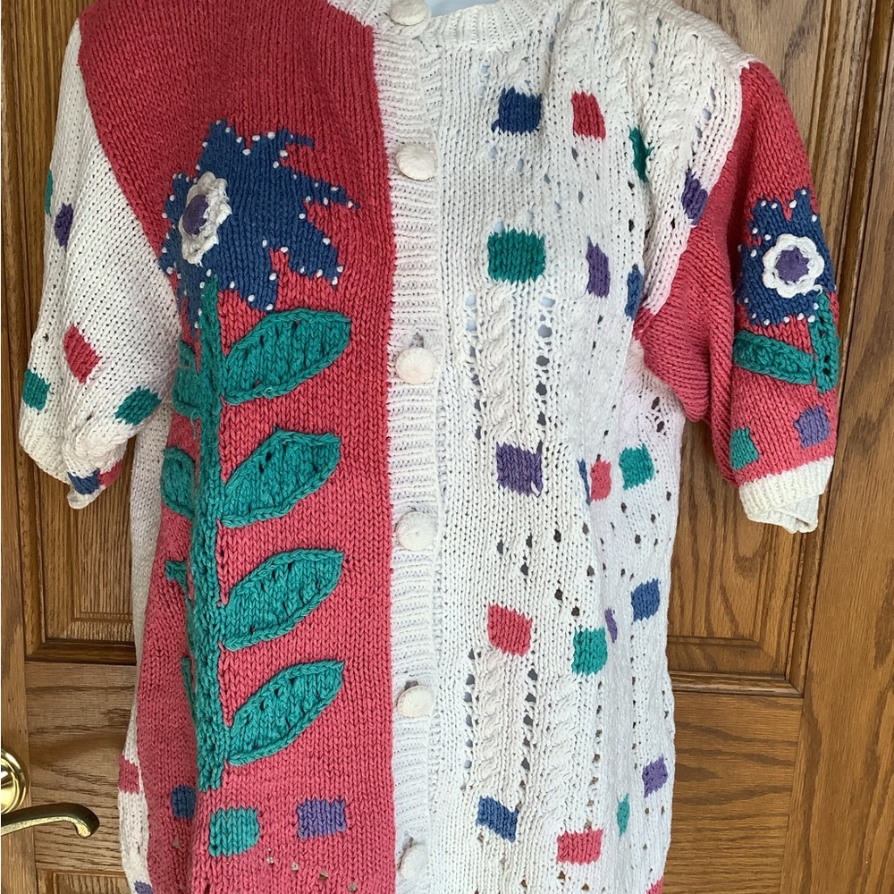 Vintage short sleeved cardigan .  Ramie and cotton
